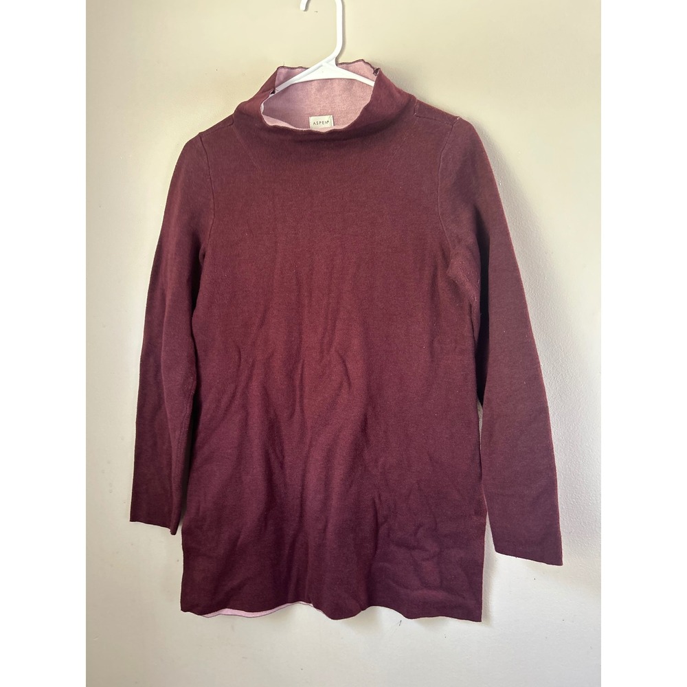 Aspen‎ Womens Mock Neck Long Sleeve Knit Pullover Top Shirt Burgundy S Classic